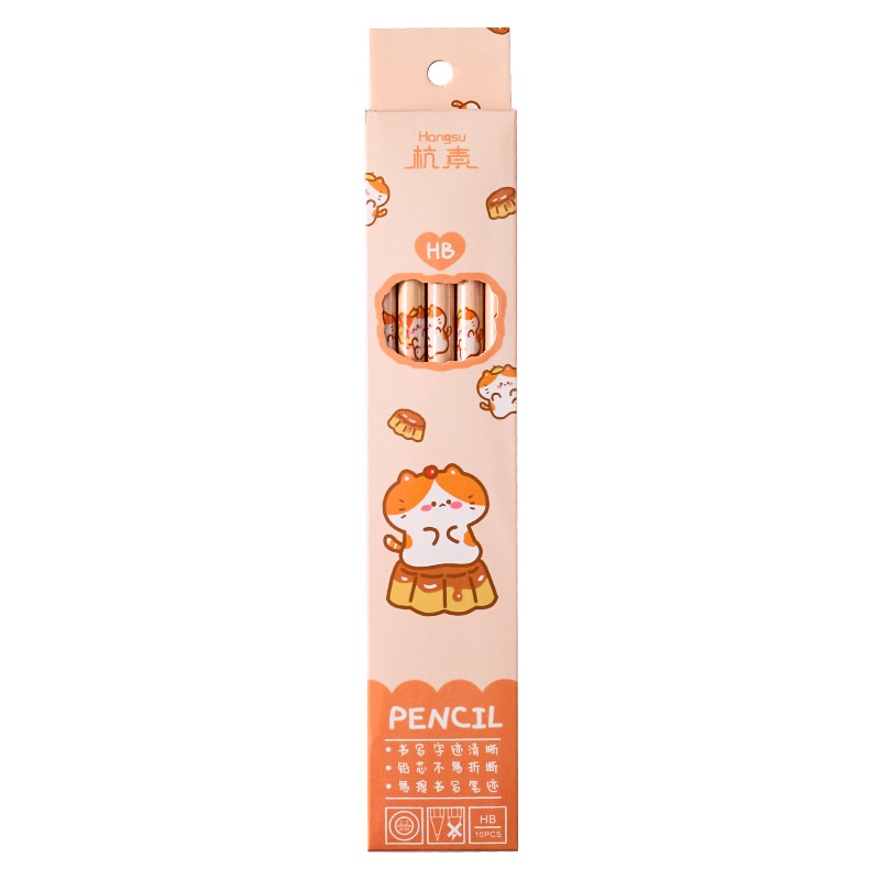 Set 10 Bút Chì Màu Sáng Họa Tiết Mèo / Thỏ Hoạt Hình Dễ Thương Kèm Gôm Tẩy Cho Học Sinh