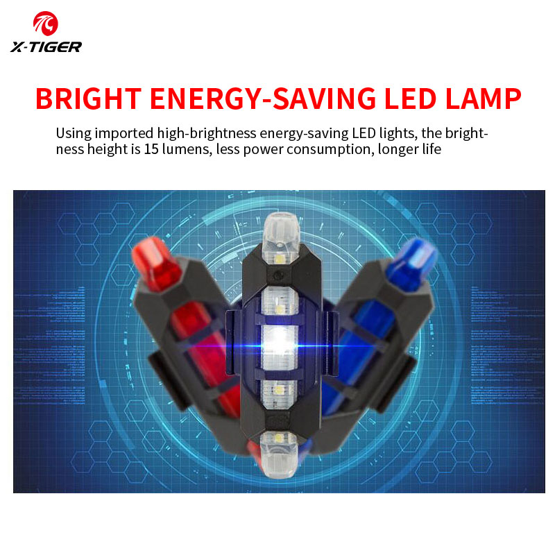 Đèn đuôi xe đạp X-TIGER 5 LED có sạc và dây đai tiện lợi