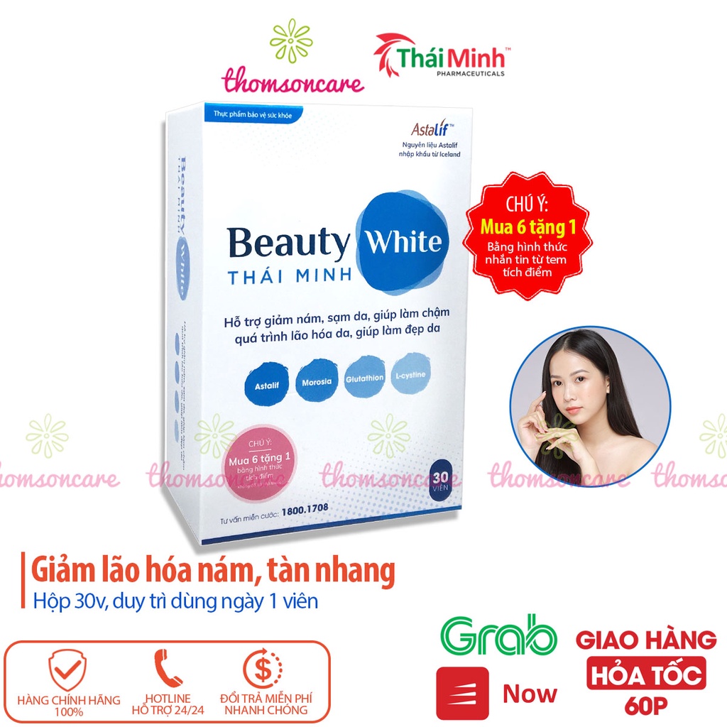 Viên uống giảm nám, tàn nhang Beauty White - Mua 6 tặng 1 bằng nhắn tin tích điểm - Lọ 30v từ Glutathion và L Cystine