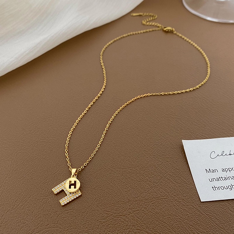 Dây Chuyền Thép Titan Mạ Vàng 18K Đính Kim Cương Toàn Diện Thanh Lịch Dễ Phối Đồ Cho Nữ