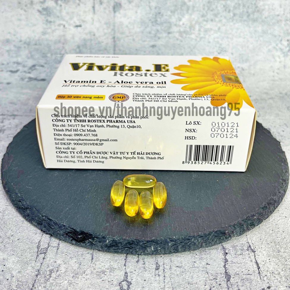 Viên uống Vitamin E Vivita E Rostex giúp dưỡng trắng da mặt tái tạo da hỗ trợ phục hồi chống lão hóa làm mờ sẹo 30 viên