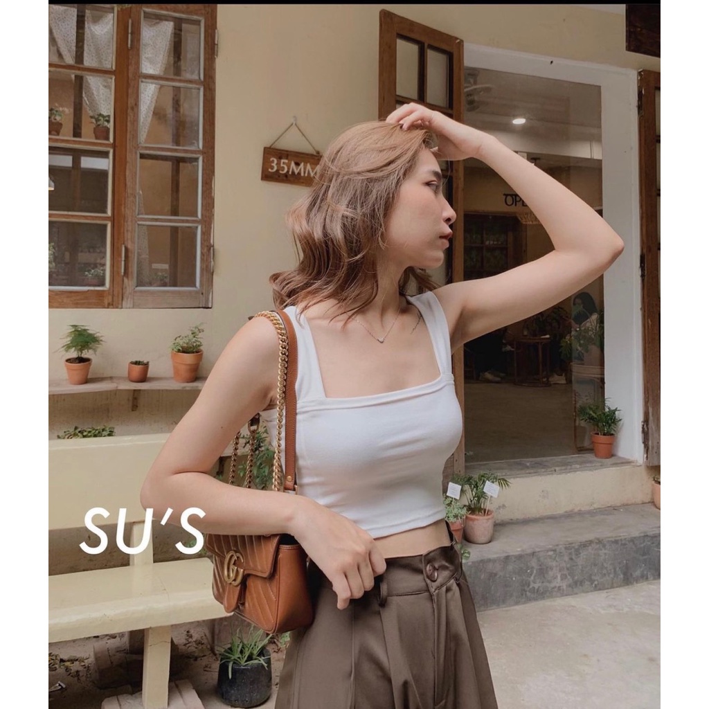 Áo 2 dây bản to có mút ngực dáng croptop- áo dây có đệm ngực chất zip co dãn cao cấp LACO03
