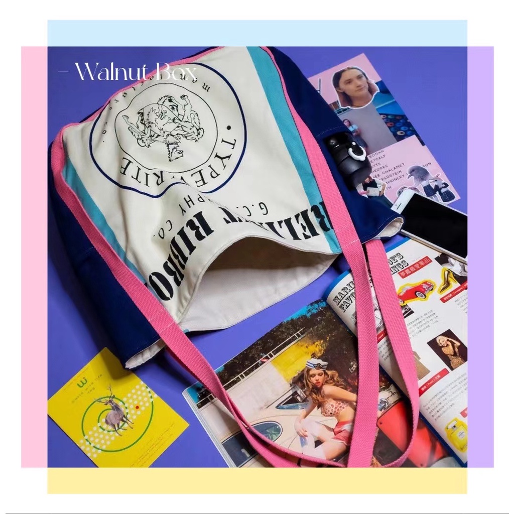 Túi Xách Vải Nylon Màu Sắc Tương Phản Sức Chứa Lớn Dễ Phối Đồ Phong Cách Retro Dành Cho Học Sinh