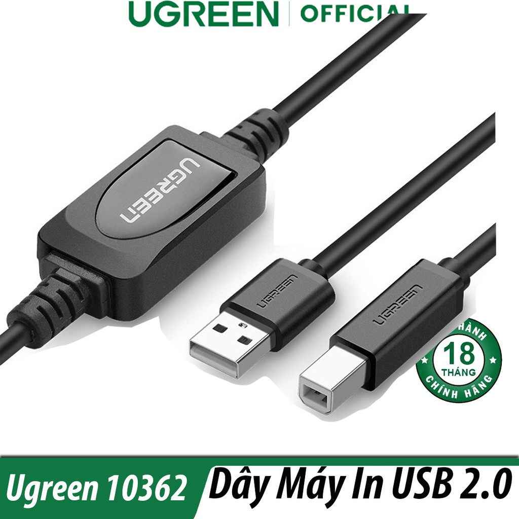 Dây Cáp Máy IN USB 2.0 Ugreen 10374 10362 Có Chíp sét khuếch đại Cao cấp Chính hãng US122