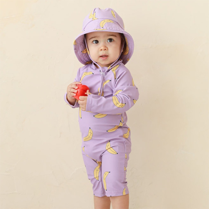 Đồ bơi liền thân tay dài in hình trái cây dễ thương cho bé 1-7 tuổi (có bán lẻ mũ)