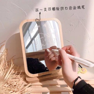 [FREESHIP] GƯƠNG GỖ ĐỂ BÀN KÈM BÚT VẼ TRẮNG HÀN QUỐC