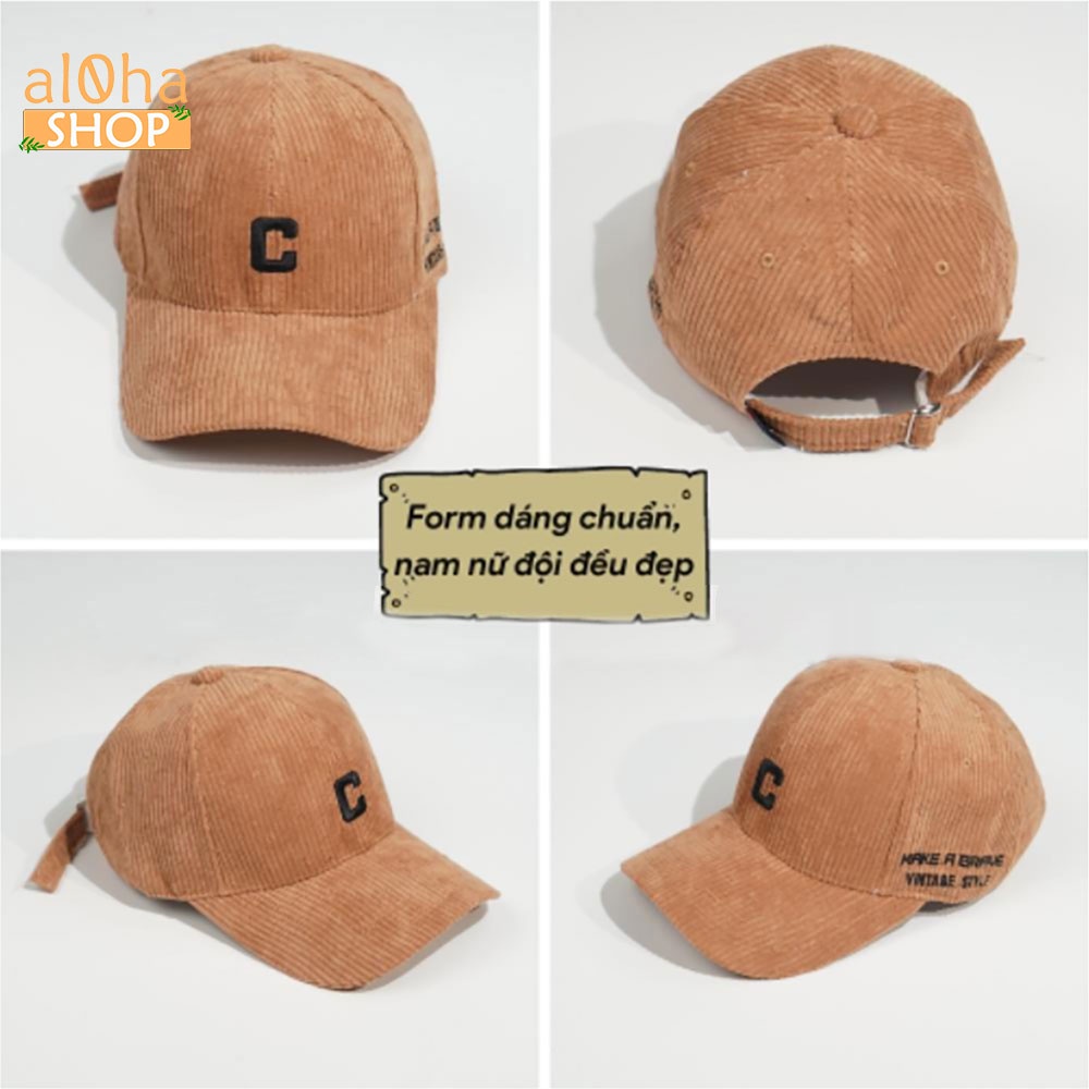 Mũ lưỡi trai - nón Ulzzang vải kết nhung thêu chữ C unisex nam nữ chống nắng phong cách thời trang, cá tính