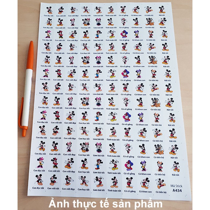 Sticker khen chữ CHUỘT MICKEY 40k 5 tờ A4 x 129 Stick - Mã A434