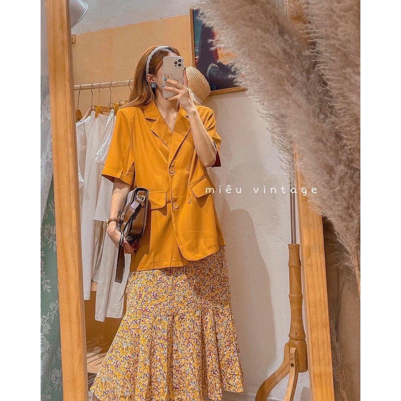 Set váy áo vest 2 blazer 2 món áo khoác ngoài váy hoa nhí TH288