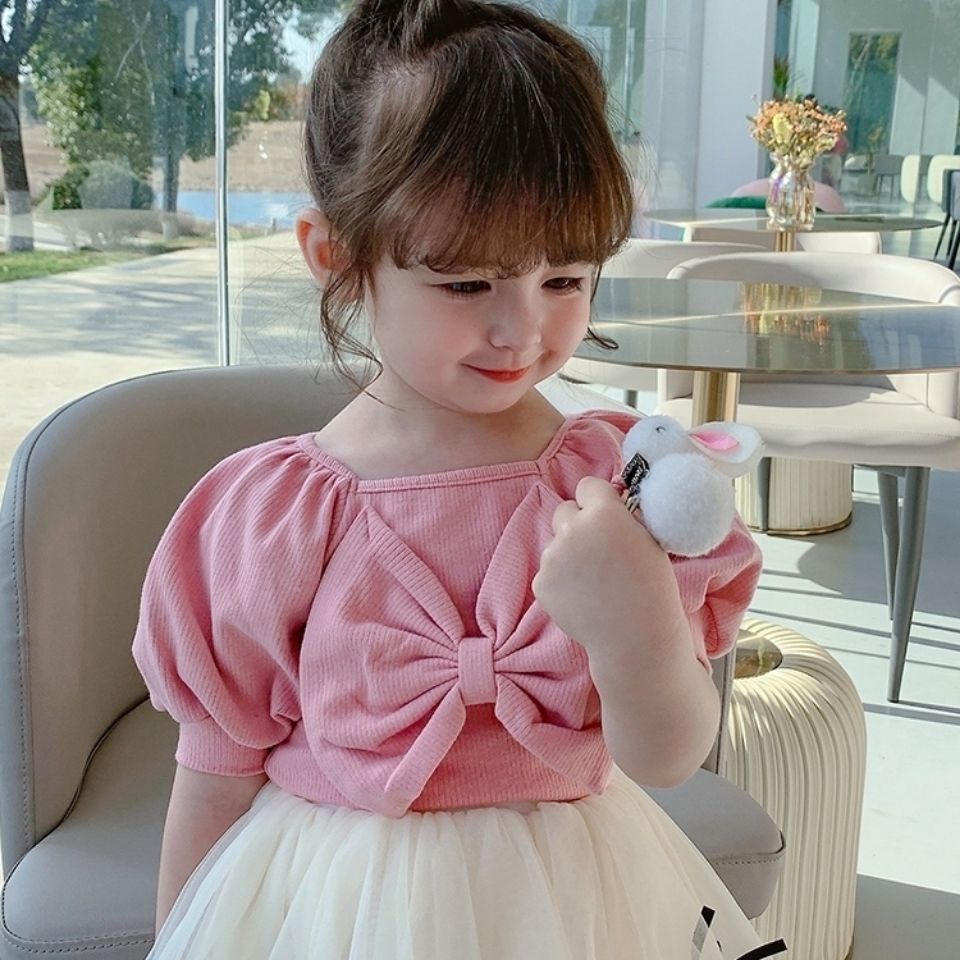 Áo Thun Ngắn Tay Phối Nơ Thiết Kế Mới Thời Trang Theo Phong Cách Hàn Quốc