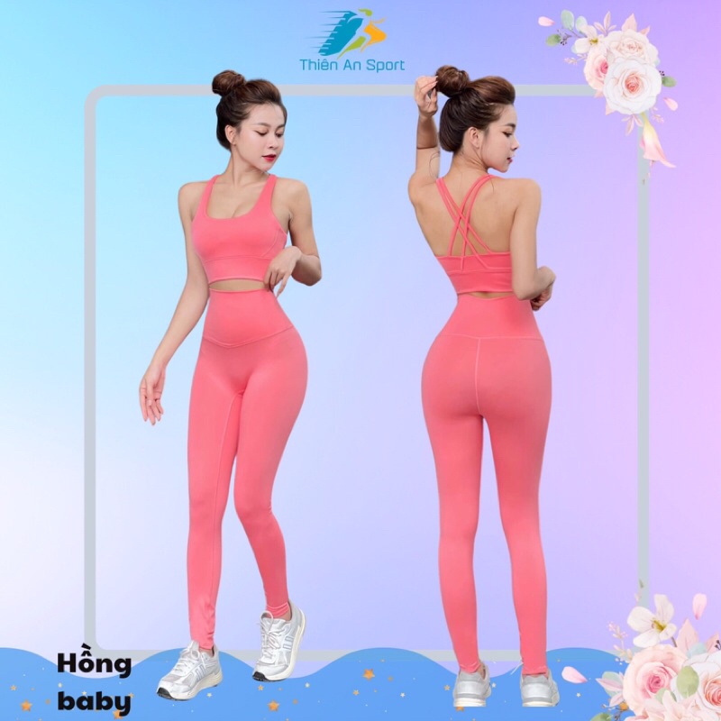 Bộ đồ tập yoga nữ, set tập yoga, đồ tập gym, áo bra dây đan, quần ống liền