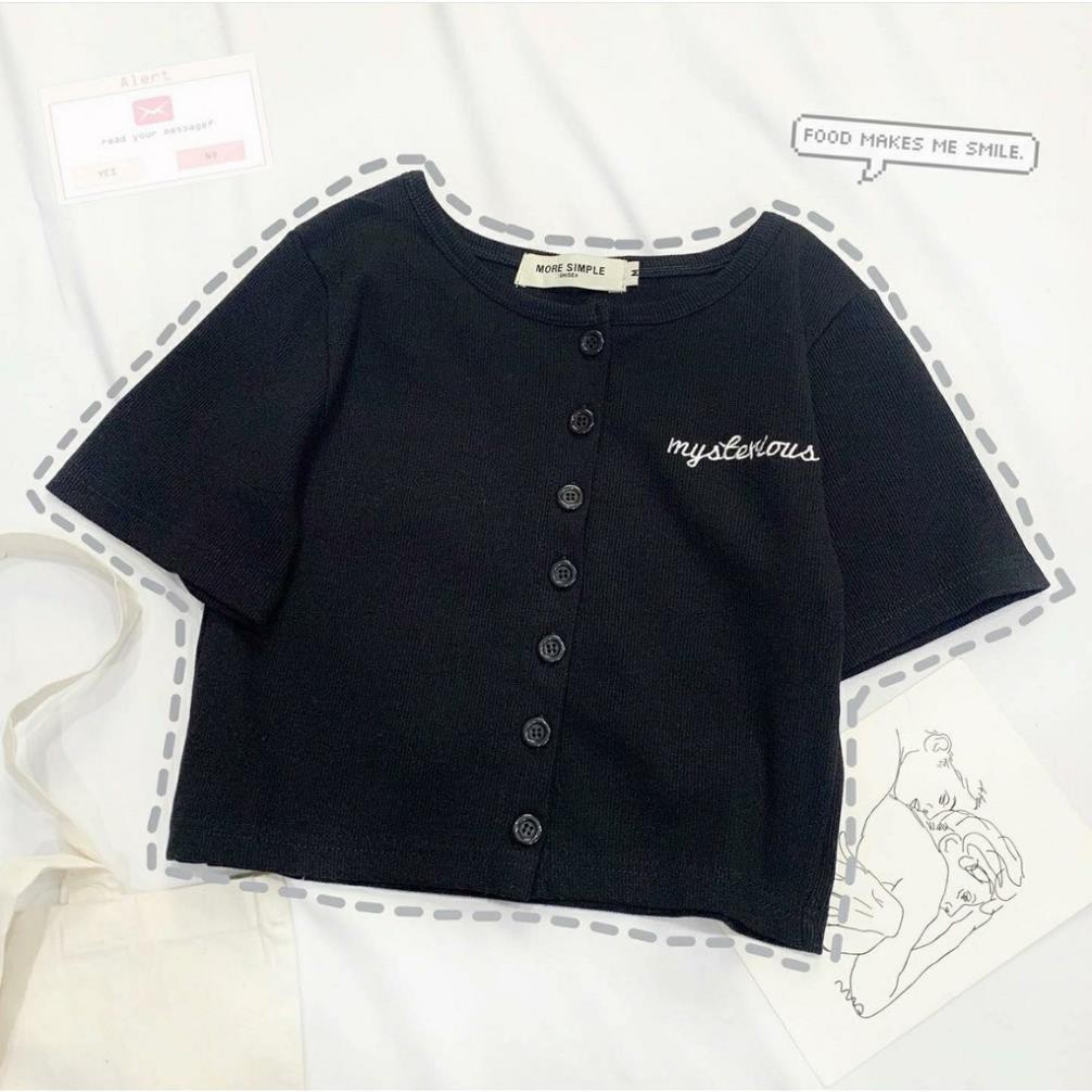 [HÀNG CAO CÂP] Áo Croptop Nữ Thêu MYSTERY Tay Ngắn Dáng Om Ulzzang (Ảnh Thật)