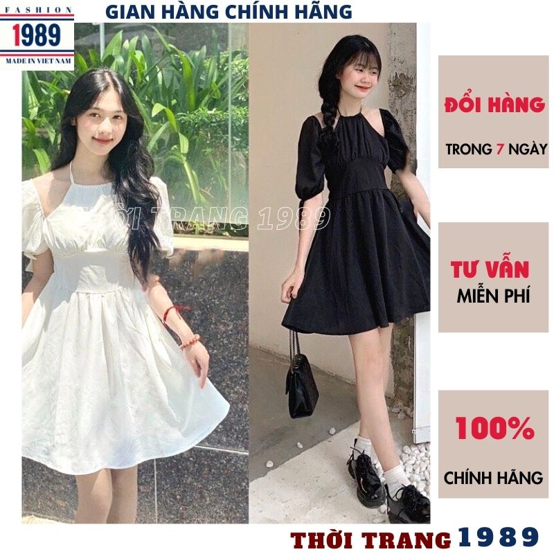 Đầm babydoll nữ cổ yếm kiểu dáng hàn quốc ulzzang vintage tiểu thư bánh bèo dễ thương váy dự tiệc -PHƯƠNG VŨ 1989