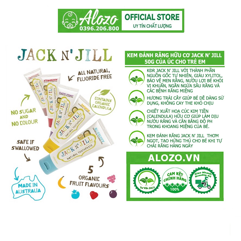 Kem Đánh Răng Hữu Cơ Trẻ Em Jack N Jill Organic 50g