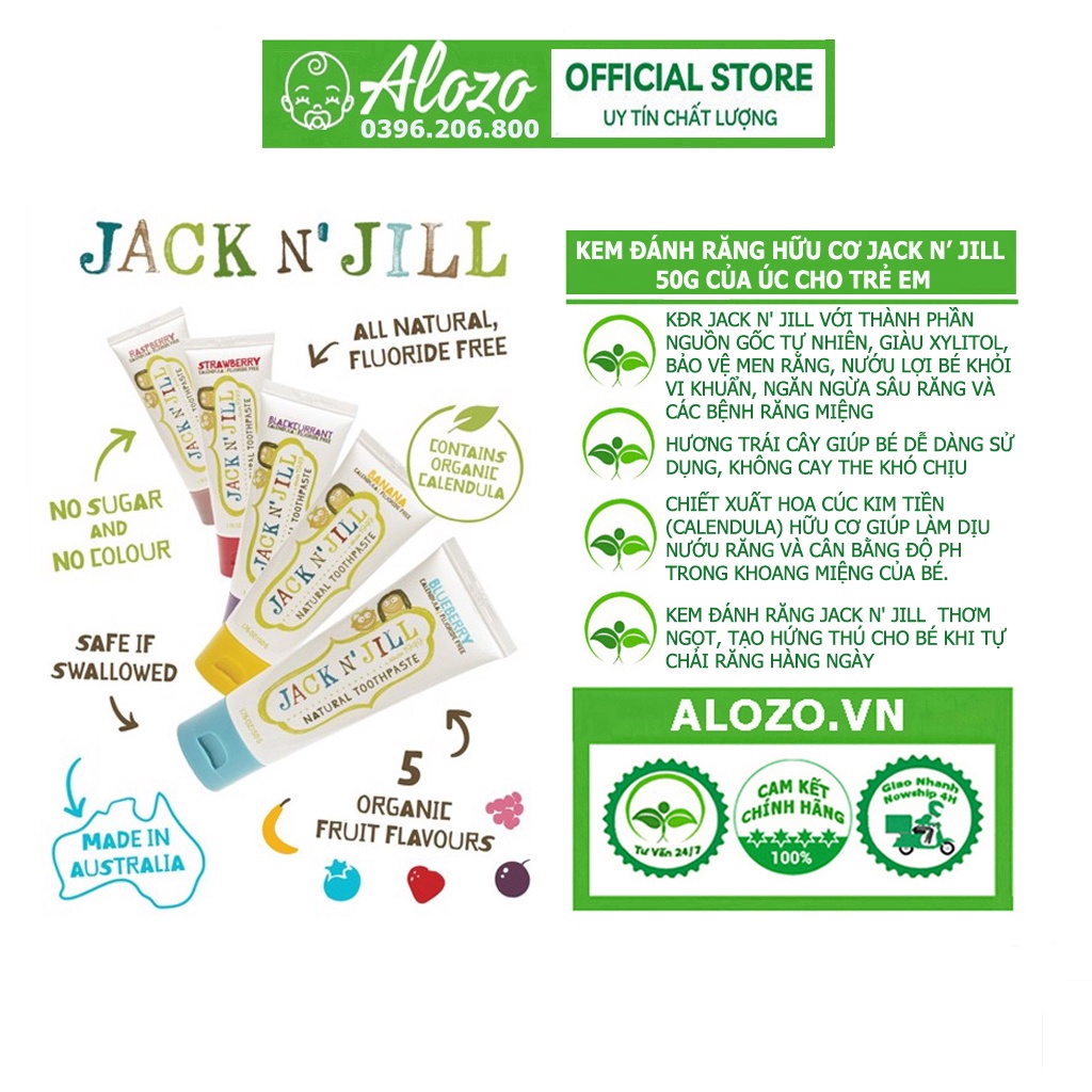 Kem Đánh Răng Hữu Cơ Trẻ Em Jack N' Jill Organic 50g