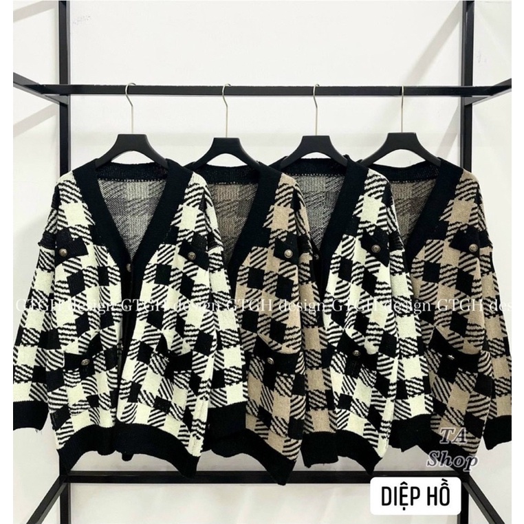 Áo khoác len cadigan kẻ form rộng dáng dài 2 màu AK2143 - NhiNhi Shop