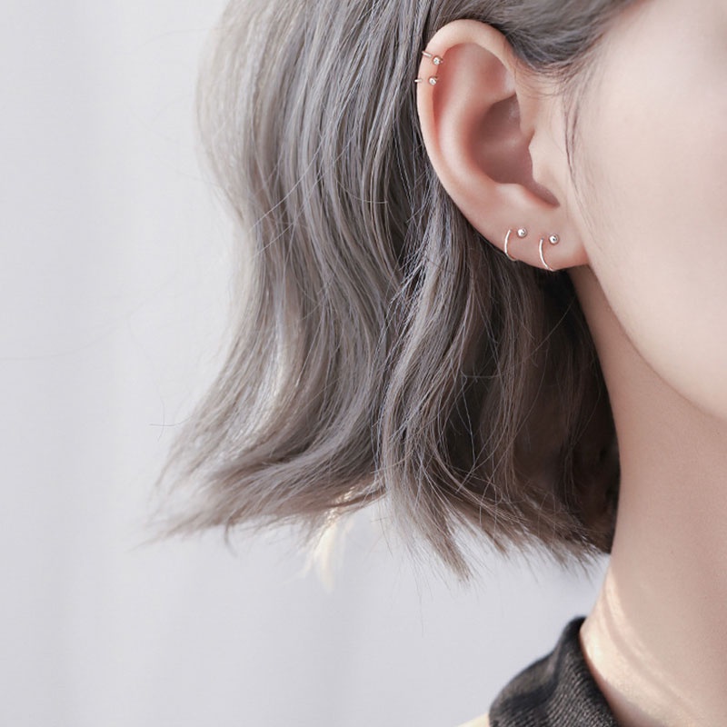Khuyên tai mạ bạc 925 hình tròn đơn giản thời trang Hàn Quốc dành cho nữ