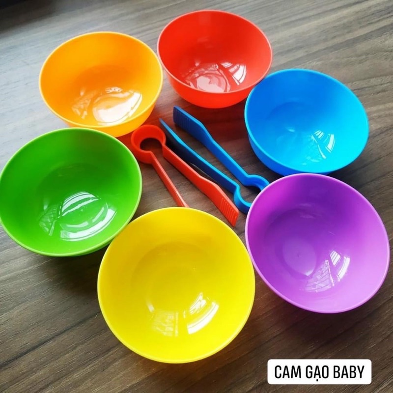 Set 6 bát nhựa màu cho bé tập gắp, phân biệt màu sắc, học số lượng