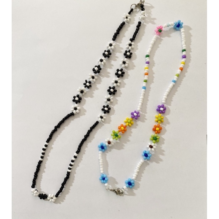 Vòng cổ hoa choker handmade hạt cườm pastel và cầu vòng nhiều màu
