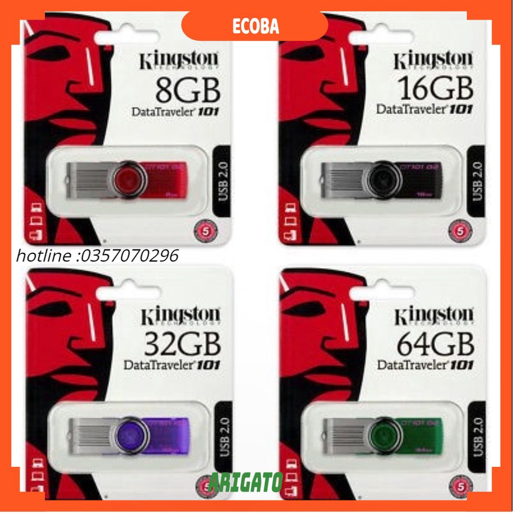 USB Kingston 8GB 16GB 32GB 64Gb thiết kế nhỏ gọn vỏ kim loại chống nước, vỏ nhựa . giao ngẫu nhiên mẫu ECOBA
