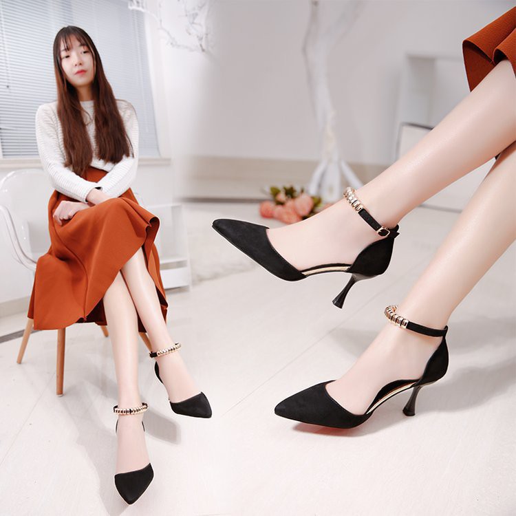 Giày Cao Gót A14 🌺 da lộn/ gót nhọn/ quai cổ chân tinh tế/ giày cao 6.5 Cm/ mẫu Hàn Quốc mới nhất