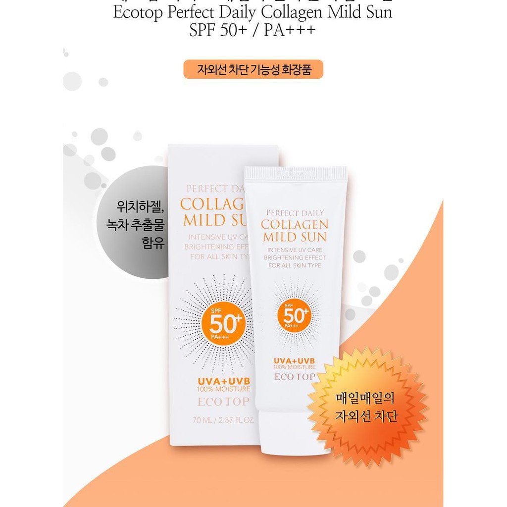 Kem chống nắng dưỡng da bố sung collagen Ecotop Perfect Daily Collagen Mild Sun SPF50+ PA+++ 70ml