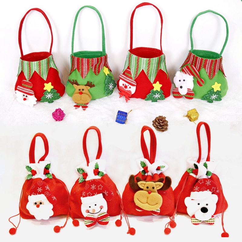 Túi Tote Đựng Kẹo Giáng Sinh Bằng Vải Không Dệt Hình Ông Già Noel Người Tuyết Tuần Lộc Sáng Tạo Cho Trẻ Em