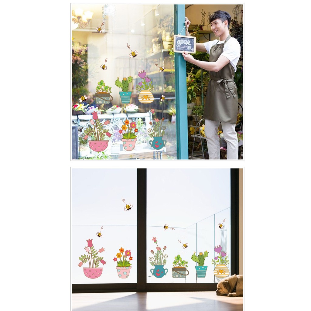 Tranh decal dán tường LỌ HOA với những bông hoa khoe sắc trang trí phòng bếp, cửa hàng - Decal dán tường