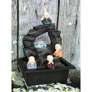 THÁC NƯỚC MINI ĐỂ BÀN – THUỶ LUÂN + 4 Chú Tiểu [BH 1 tháng]