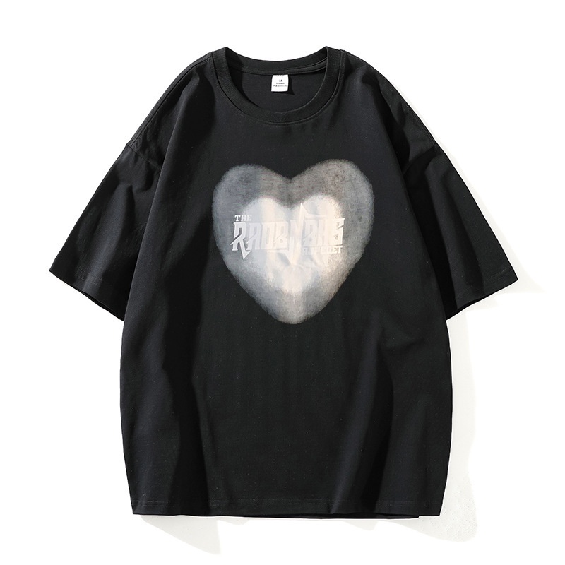 Áo Thun Mỏng Tay Ngắn Dáng Rộng In Hình Trái Tim Màu Xanh Dương Kích Thước Lớn 8XL Phong Cách Hàn Quốc Cho Nam Giới