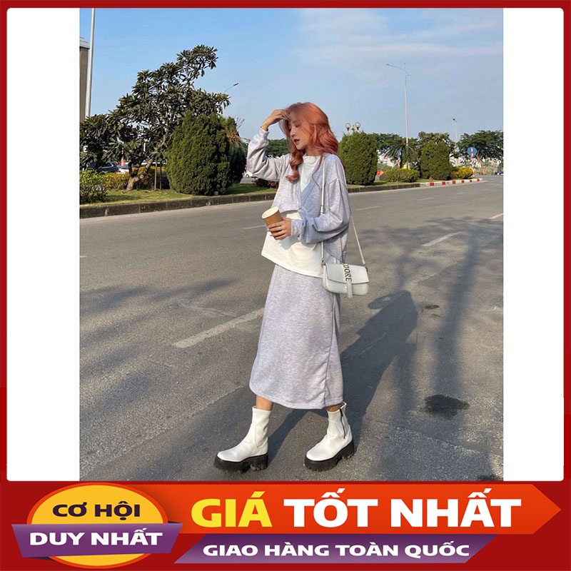 Sét Áo Nỉ 2in1 Kèm Chân Váy 2 Túi Và Sẻ Sau M1002-Violet