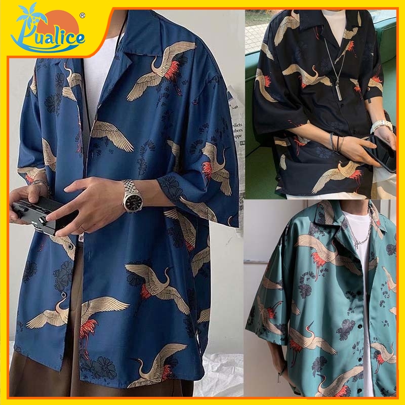 Japanese summer floating world meeting robe three-quarter sleeves Chinese style sunscreen retro men and women thin BF style men's shirt five points