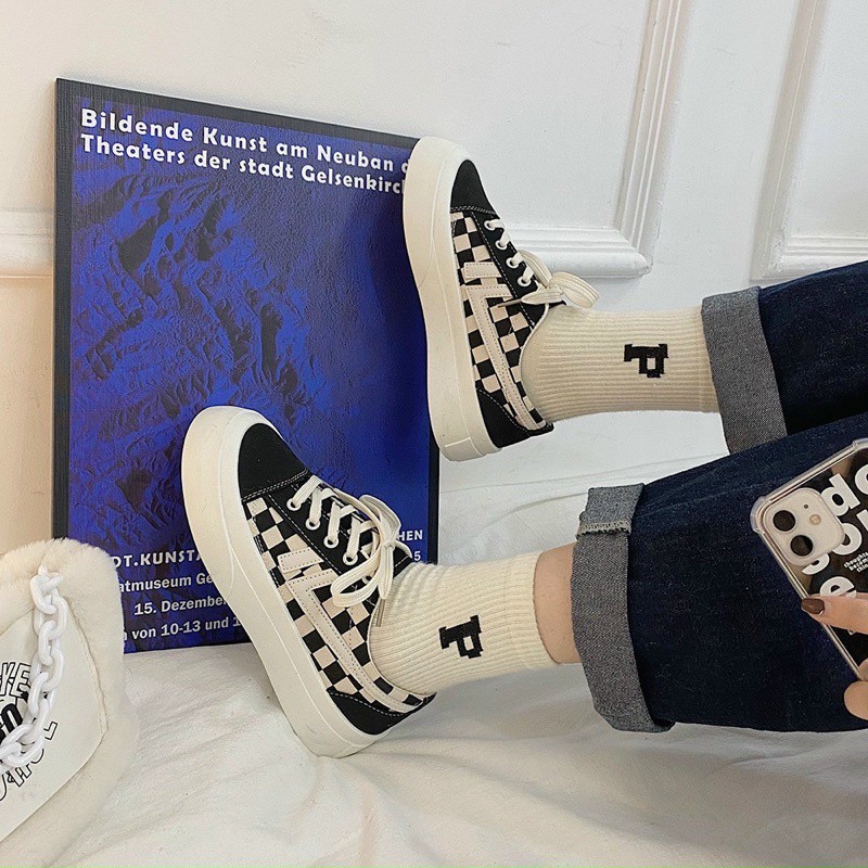Giày thể thao thấp cổ nữ hoạ tiết caro cá tính, Giày sneaker nữ đế bằng  thấp cổ siêu hot | BigBuy360 - bigbuy360.vn