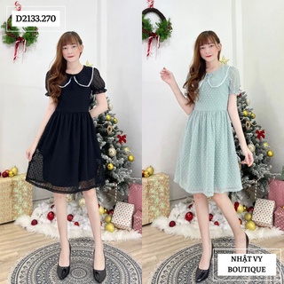 Đầm voan hạt phối bèo viền ren - D2133