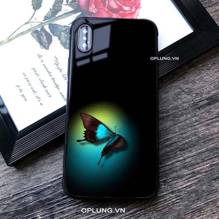 Ốp lưng iphone Ốp mặt kính hình Bướm Xanh Dương nghệ thuật cho iPhone Xs 11 Pro Max Xr I 7 I 8 Plus Se 2 6 6s K262
