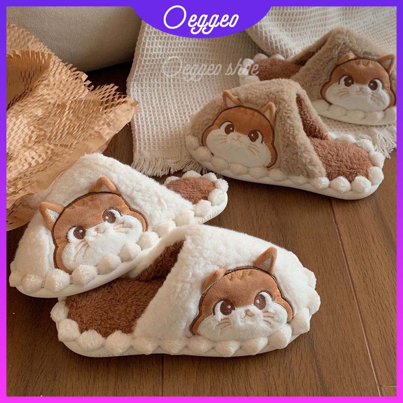 Oeteo Dép Bông Đi Trong Nhà Mũi Tròn Hình Mèo Dễ Thương Cho Nữ
