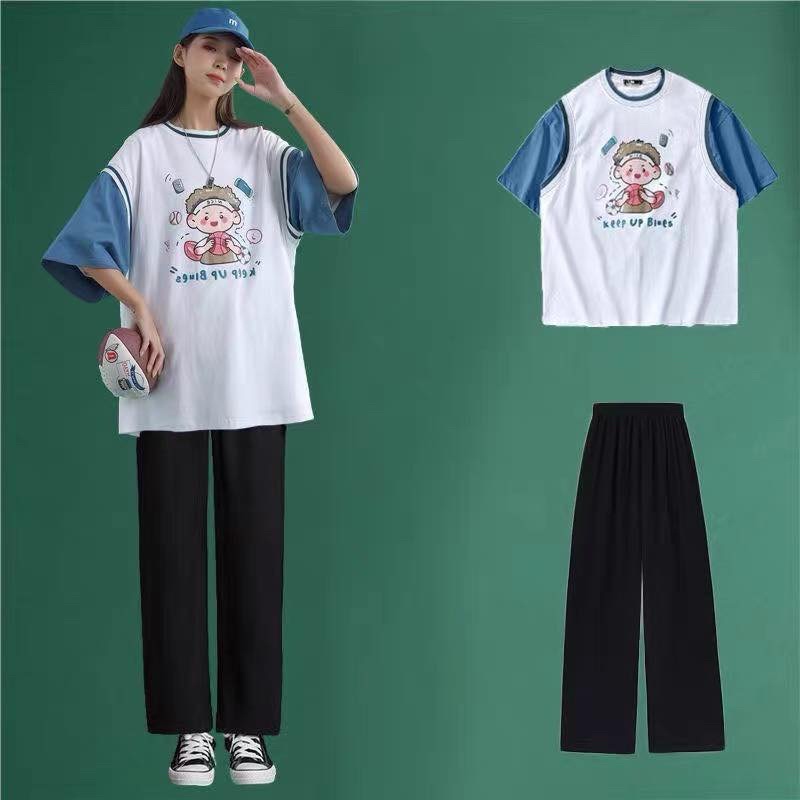 Sét áo phông bóng rổ cậu bé Keep tay raglang + quần ống rộng dáng dài HARIQUEEN