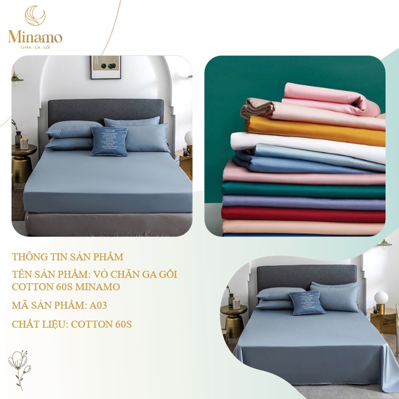 Bộ Vỏ Ga Gối Cotton 60s Minamo A03 Nhiều Màu Trơn Đẹp, Siêu Mềm Mát, Không Bai Xù - Bảo Hành Chính Hãng Minamo