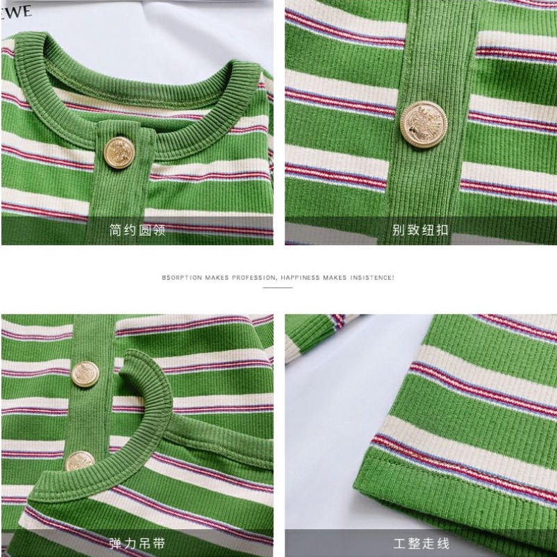 Set Đồ 2 Món Gồm Áo Len Hai Dây Dệt Kim Kẻ Sọc + Áo Khoác Cardigan Thời Trang Xuân Thu Cho Bé Gái