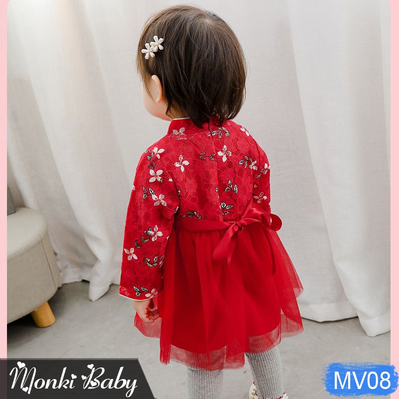 SALE TẾT - Đầm Hanbok cách điệu đỏ IDEA xinh xắn cho bé gái, size nhỏ từ 7kg, chất đẹp dày dặn, màu tươi sáng | MV08