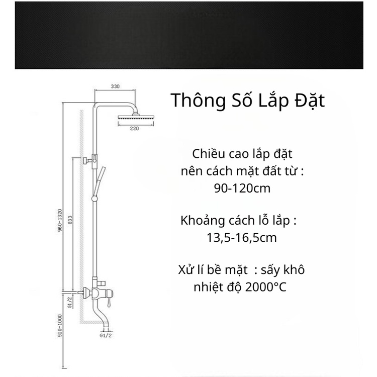 Bộ sen cây tắm đứng Richter Store phím nhấn nóng lạnh, chất liệu inox 304 mạ nano tĩnh điện chống ăn mòn, 1 đổi 1 7 ngày