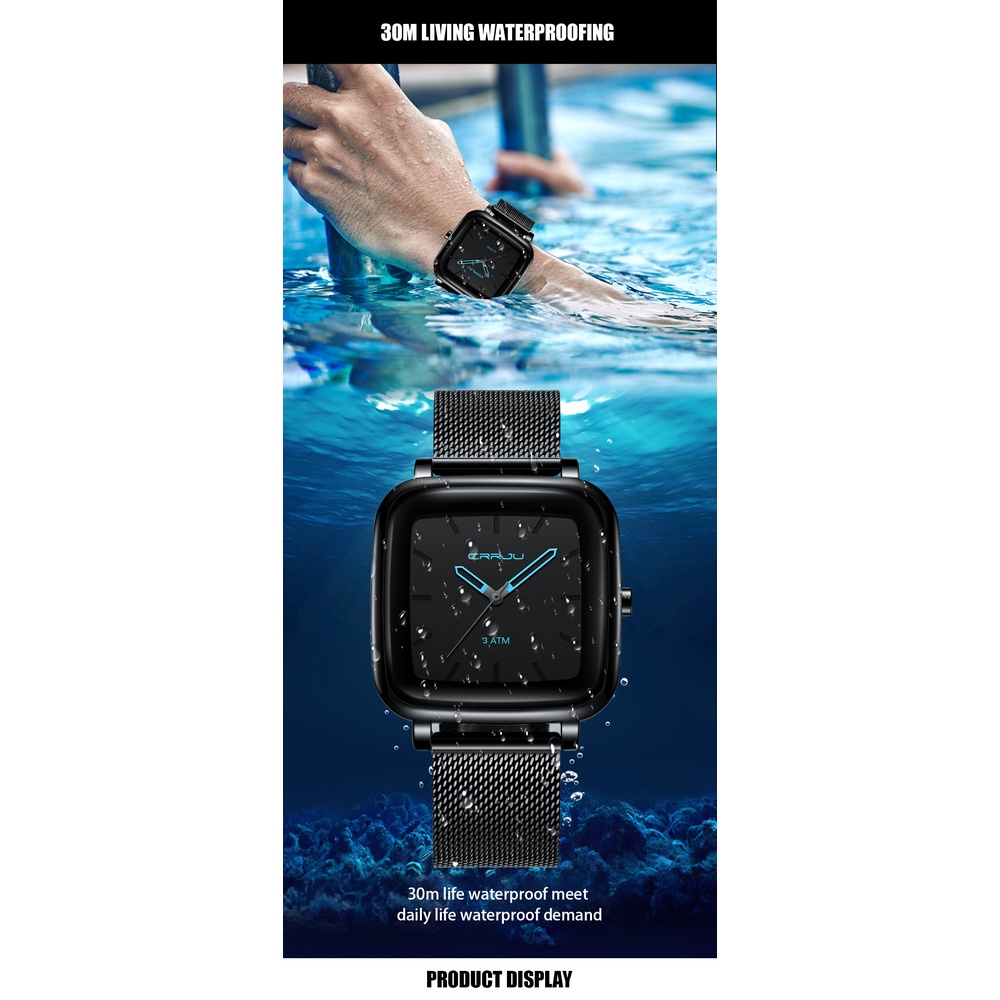 Đồng hồ thạch anh CRRJU 2991 X đơn giản chống nước phong cách thể thao cho nam