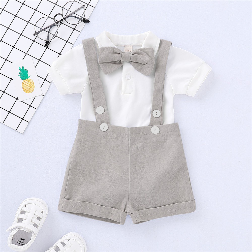 Set trang phục MIKRDOO áo liền quần polo tay ngắn và quần đùi yếm phong cách peter pan thời trang cho bé trai 0-2 tuổi