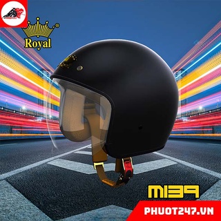 Mũ bảo hiểm 3/4 royal m139 - đen nhám