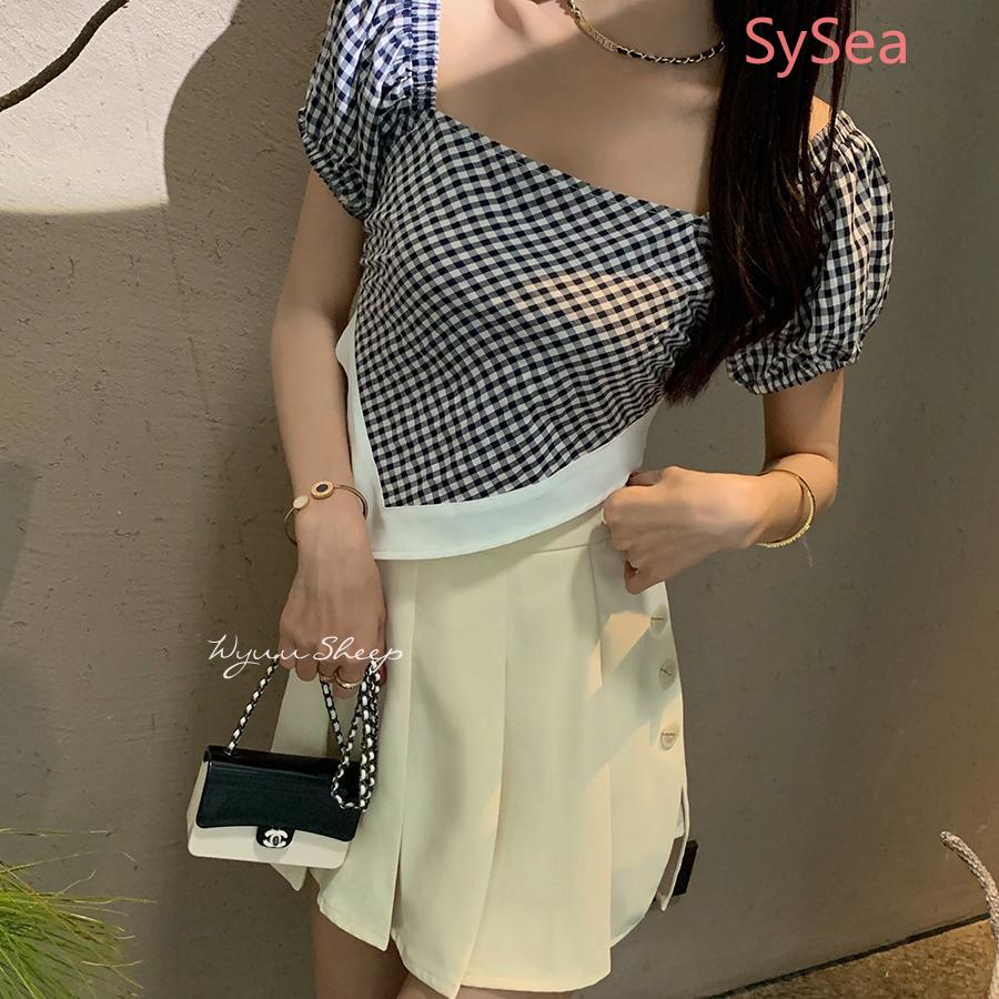 Cô Gái Mùa Hè Phong Cách Hàn Quốc Cổ Áo Vuông Không Đều