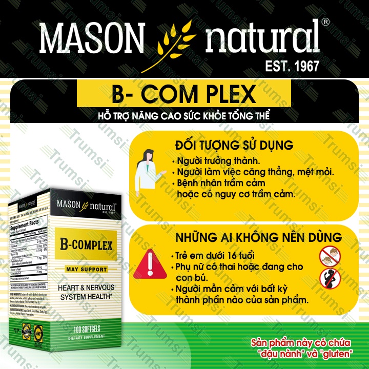 Viên uống Mason Natural B-Complex tăng cường sức khỏe tổng thể hỗ trợ giảm stress căng thẳng mệt mỏi hiệu quả chính hãng
