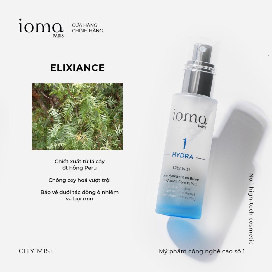 Serum dạng xịt chống ánh sáng xanh, cấp ẩm, phục hồi da Ioma Paris City Mist 50ML - PMT Cosmetics