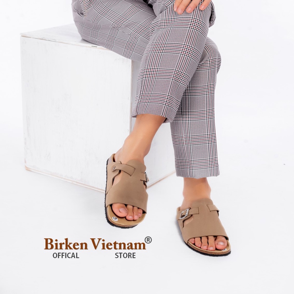 MÃ D26 DÉP DA BÒ Đế Trấu Quai Ngang Nguyên Tấm Unisex Birken Vietnam Bioline