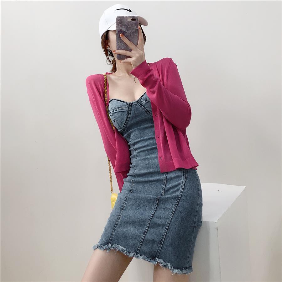 Set Đầm Yếm Denim Và Áo Thun Tay Dài Thời Trang Hàn Quốc 2020 Cho Nữ