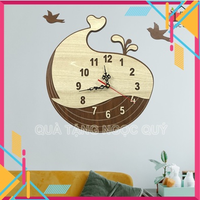 Đồng Hồ Treo Tường Cá Voi Decor Trang Trí Bằng Gỗ